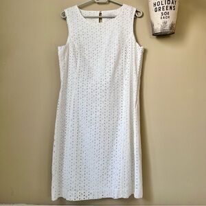 ALFRED SUNG White Eyelet Mini Dress Cotton Sz 8